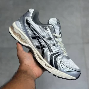 کفش ورزشی اسیکس ژل کایانو ۱۴ سفید نقره‌ای مشکی طوسی ASICS Gel-Kayano 14 White Graphite Grey