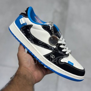 کفش نایک ایر جردن وان لو گوچی سفید مشکی آبی  Nike Air Jordan 1 Low Gucci White Black Blue