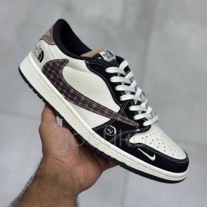 کفش نایک ایر جردن وان لو نورث فیس سفید مشکی قهوه‌ای Nike Air Jordan 1 Low North Face White Black Brown