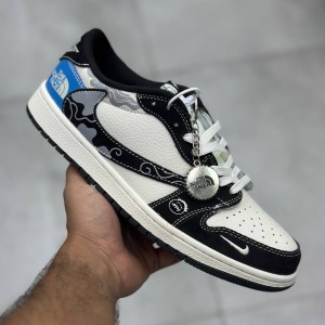 کفش نایک ایر جردن وان لو نورث فیس سفید مشکی نقره‌ای آبی Nike Air Jordan 1 Low North Face White Black Silver Blue