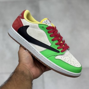 کفش  نایک ایر جردن وان لو سفید سبز، قرمز، مشکی و زرد Nike Air Jordan 1 Low White Green, Red, Black and Yellow