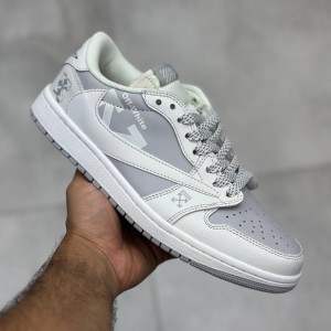 کفش نایک ایر جردن وان لو آف وایت سفید طوسی Nike Air Jordan 1 Low Off White White Grey