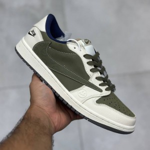 کفش نایک ایر جردن وان لو دیور سبز زیتونی کرم سرمه‌ای Nike Air Jordan 1 Low Dior Olive Green Navy Cream