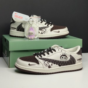 جردن وان لو لبوبو کرم قهوه ای Jordan 1 Low Labubu Cream Brown