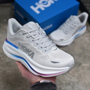 هوکا باندی 9 طوسی سفید رنگی Hoka Bondi 9 Cosmic Grey White Mesh 1162012-CYWH