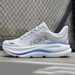 هوکا باندی 9 طوسی سفید رنگی Hoka Bondi 9 Cosmic Grey White Mesh 1162012-CYWH