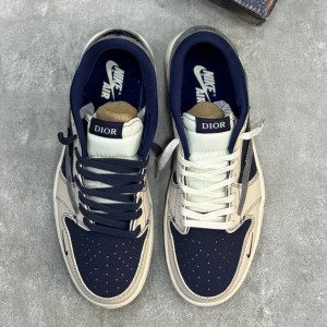 نایک ایر جردن وان لو دیور کرم سرمه ای خاکستری Nike Air Jordan 1 Low Dior Cream Navy Grey