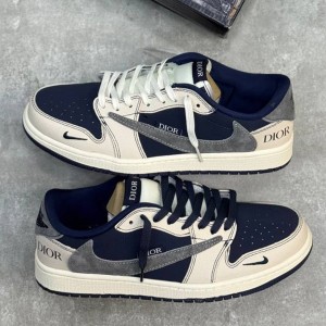 نایک ایر جردن وان لو دیور کرم سرمه ای خاکستری Nike Air Jordan 1 Low Dior Cream Navy Grey