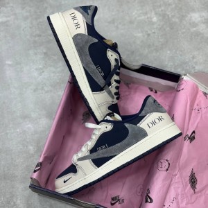 نایک ایر جردن وان لو دیور کرم سرمه ای خاکستری Nike Air Jordan 1 Low Dior Cream Navy Grey