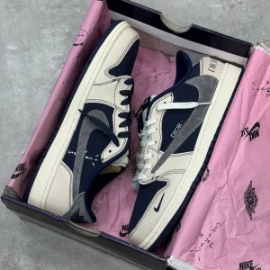 نایک ایر جردن وان لو دیور کرم سرمه ای خاکستری Nike Air Jordan 1 Low Dior Cream Navy Grey