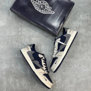 نایک ایر جردن وان لو دیور کرم سرمه ای خاکستری Nike Air Jordan 1 Low Dior Cream Navy Grey