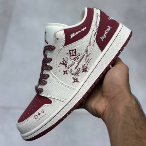 جردن وان لو زرشکی سفید لویی ویتون بالنسیاگا Jordan 1 Low LV x Balenciaga Maroon