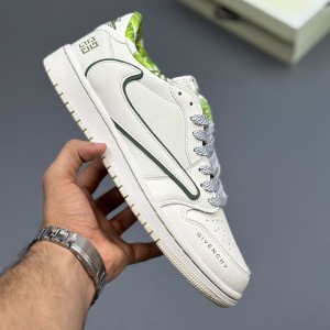 جردن ۱ لو تراویس اسکات ژیوانشی سفید سبز Travis Scott x Givenchy Air Jordan 1 Low White / Green