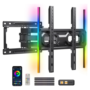 پایه دیواری تلویزیون دو بازو با چراغ‌های LED برای تلویزیون‌های 26 تا 65 اینچ