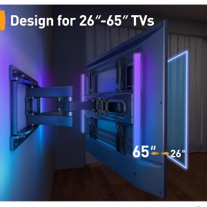 پایه دیواری تلویزیون دو بازو با چراغ‌های LED برای تلویزیون‌های 26 تا 65 اینچ