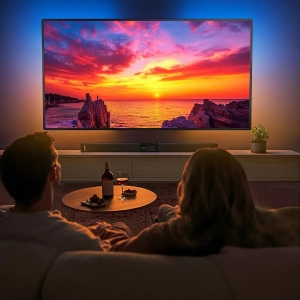 پایه دیواری تلویزیون دو بازو با چراغ‌های LED برای تلویزیون‌های 26 تا 65 اینچ