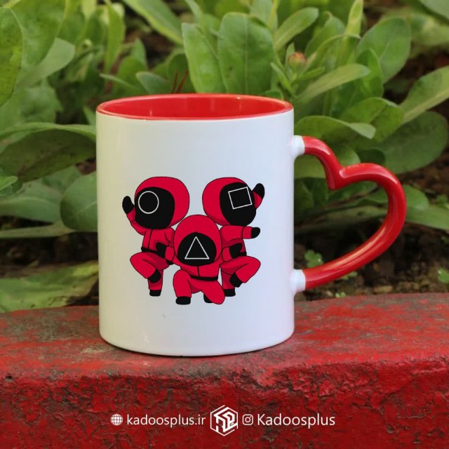 ماگ دسته و داخل رنگی قلبی قرمز