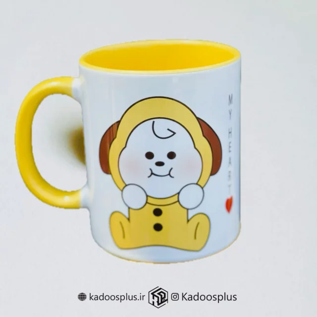 ماگ دسته و داخل رنگی زرد با چاپ دلخواه