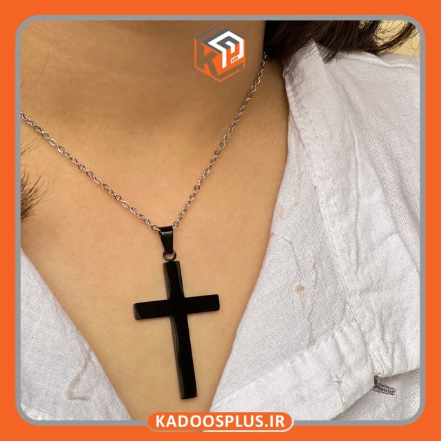 پلاک و زنجیر استیل رنگ ثابت طرح صلیب