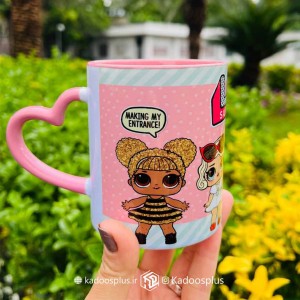 ماگ دسته و داخل رنگی قلبی صورتی