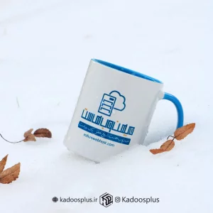 ماگ دسته و داخل رنگی آبی با چاپ دلخواه