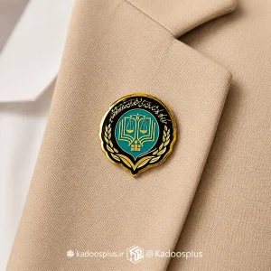 بج سینه مرکز وکلا مشکی فیروزه ای با حکاکی طلایی براق