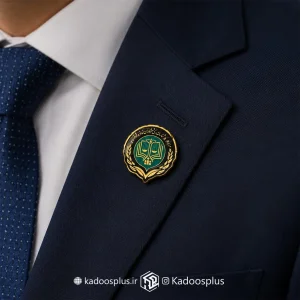 بج سینه مرکز وکلا مشکی فیروزه ای با حکاکی طلایی براق