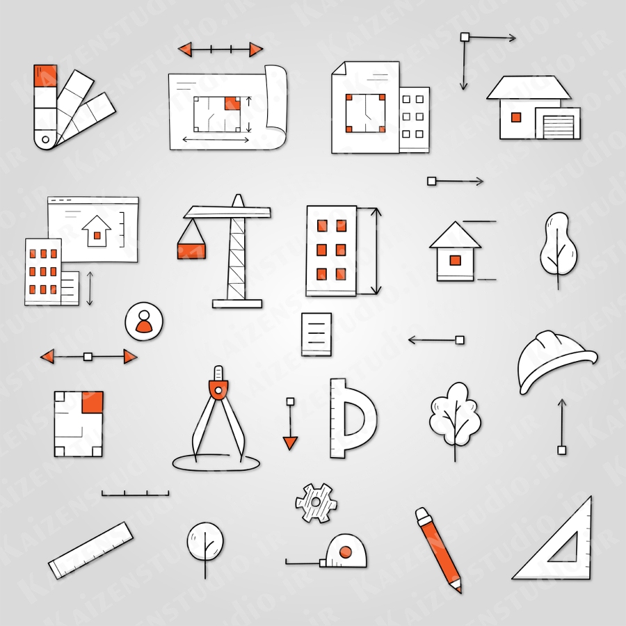 پک آیکون وکتور مدل معمار Doodle Architect
