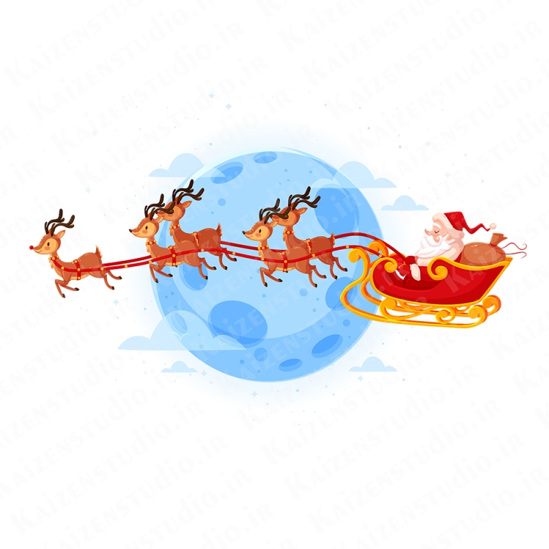 طرح وکتور لایه باز تصویرسازی مدل بابانوئل در آسمان Santa in The Sky
