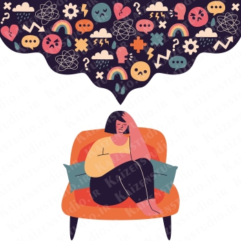 طرح لایه باز تصویرسازی مدل وسواس فکری Overthinking Girl