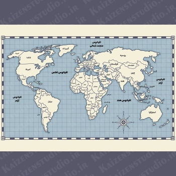 طرح وکتور لایه باز نقشه جهان به فارسی World Map Vector
