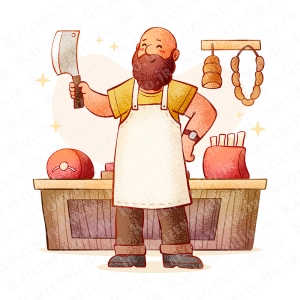 طرح وکتور لایه باز تصویرسازی کودک مدل قصاب Butcher