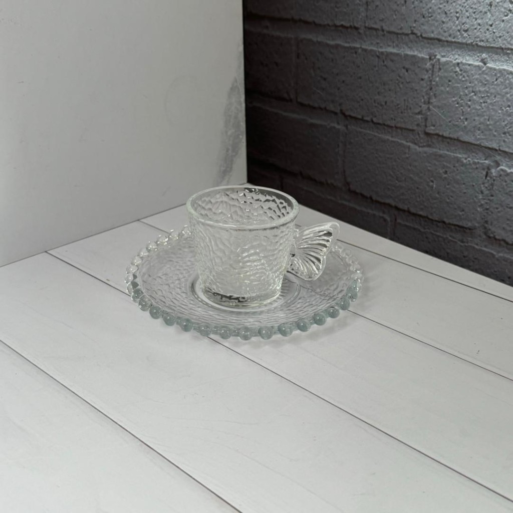 ست 6 نفره استکان و نعلبکی طرح یخی دسته پروانه ای آنجل