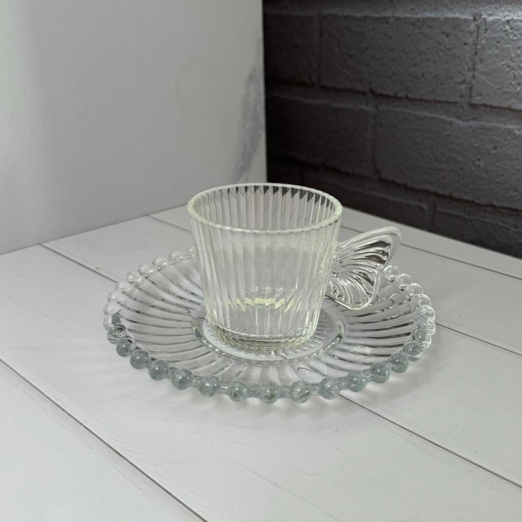 ست 6 نفره استکان و نعلبکی طرح شیار دار دسته پروانه ای آنجل