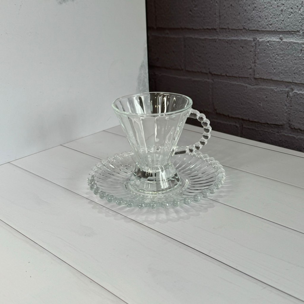 ست 6 نفره استکان و نعلبکی طرح شیار دار دسته منجوق آنجل