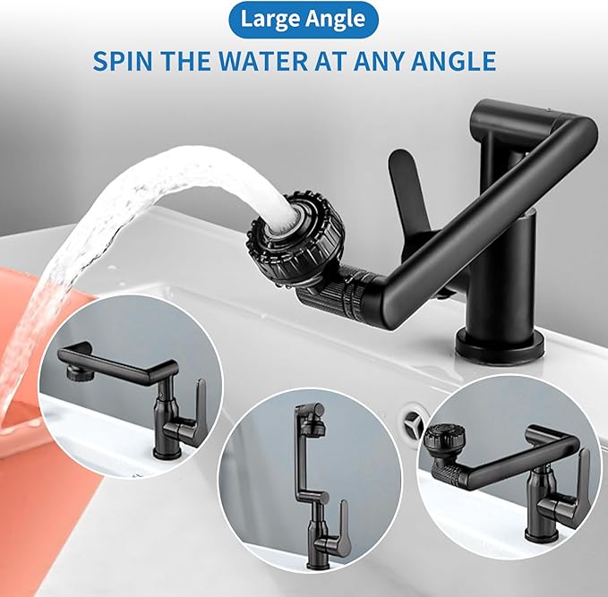 شیر آب بازویی مکانیکی 1080 درجه | چرخش تلسکوپی ضد پاشش مناسب سینک و روشویی