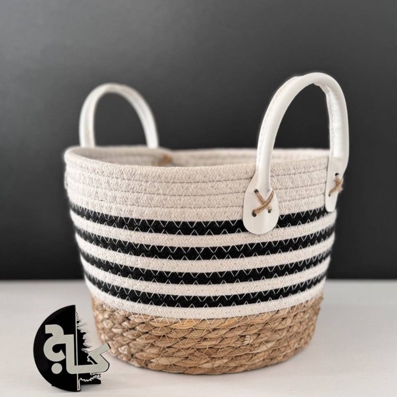 سبد حصیری سه عددی گرد دسته دار