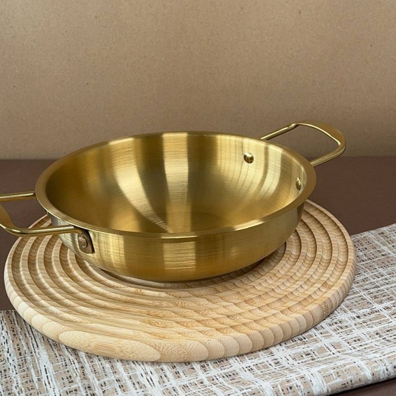 ظرف استیل طلایی دسته دار