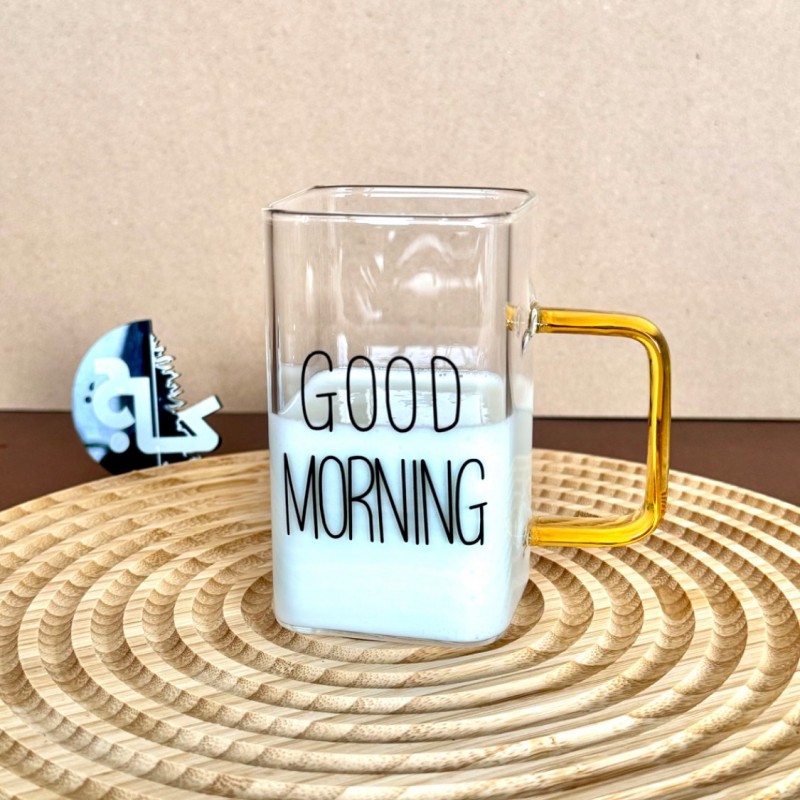 لیوان پیرکس دسته طلایی  GOOD MORNING