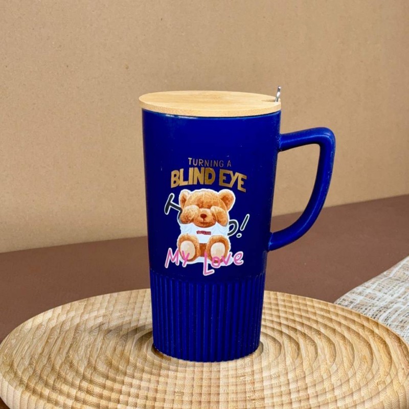 ماگ سرامیکی قاشق دار درب بامبو مدل BLIND EYE