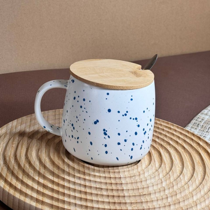 ماگ سرامیکی قاشق دار درب بامبو