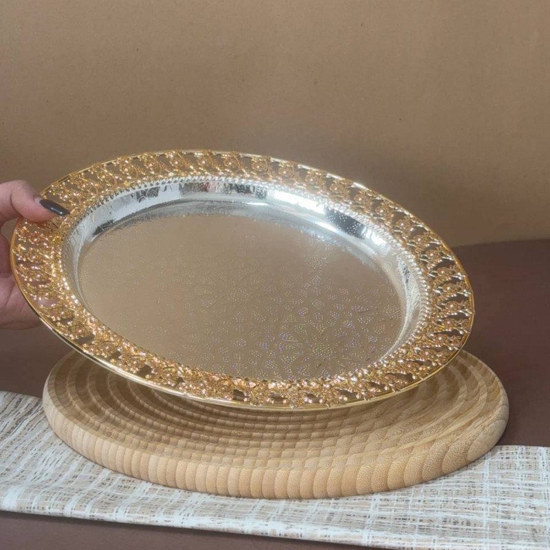 سینی استیل دور طلایی مدل گرد