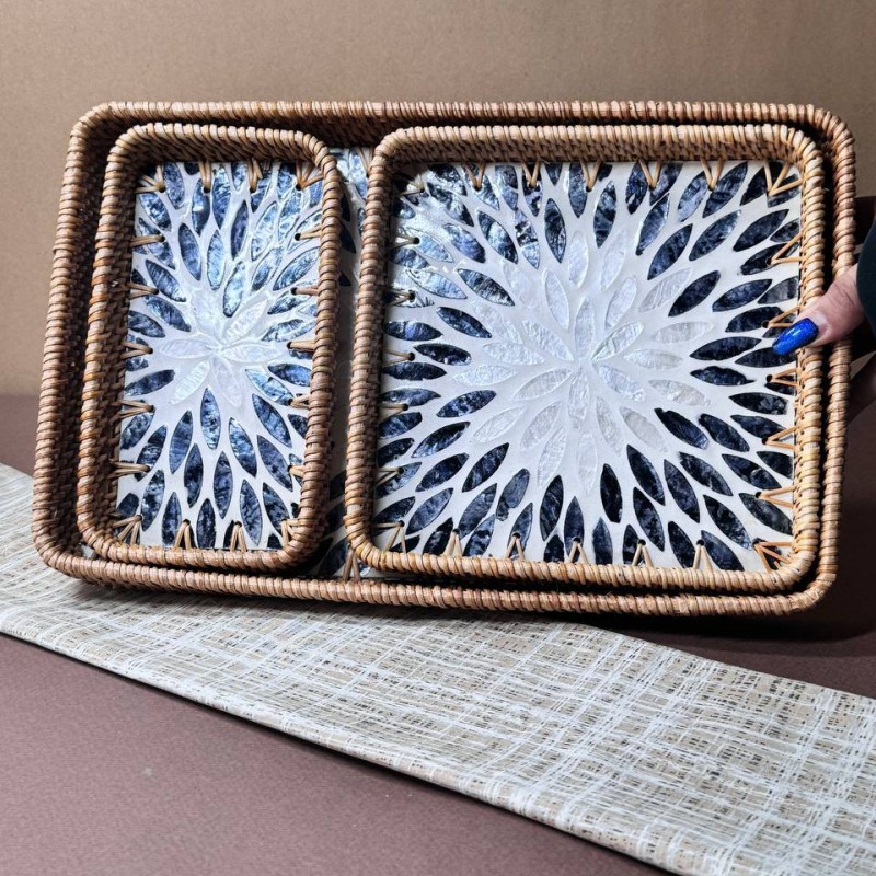 ست سه عددی سینی راتان مدل کف صدفی