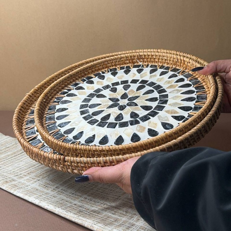 ست دو عددی سینی راتان مدل کف صدفی