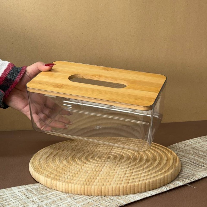 جا دستمال کاغذی اکرولیک درب بامبو