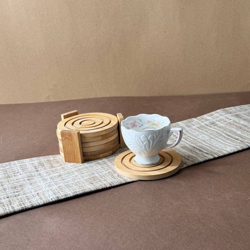 ست شش عددی زیر لیوانی بامبو مدل استند دار