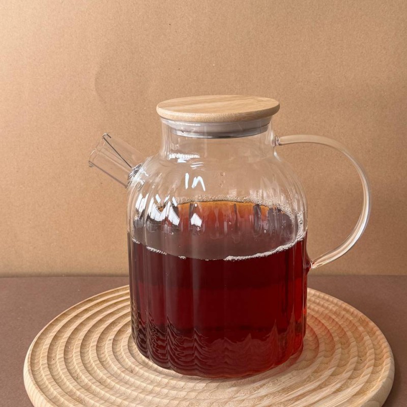 قوری پیرکس مدل درب بامبو