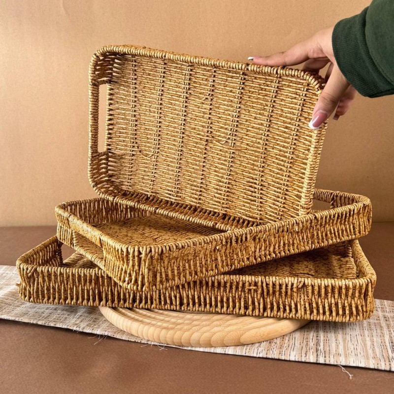 ست سینی سه عددی حصیری مدل مستطیلی