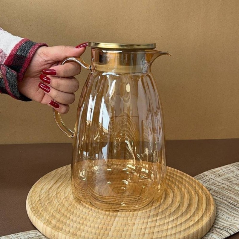 پارچ پیرکس شیار دار درب استیل رزگلد