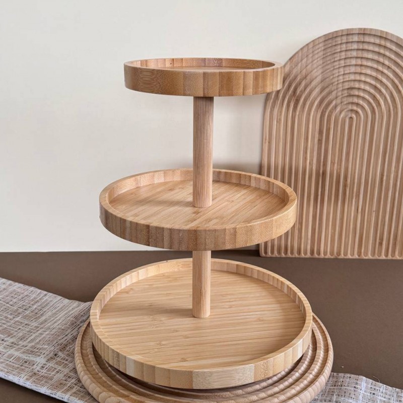 ظرف شیرینی سه طبقه بامبو مدل چرخشی